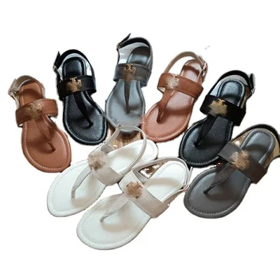

Summer 2021 peep-toe leather flat sandal with metal buckle nonslip slippers for pregnant women beach shoes plus size