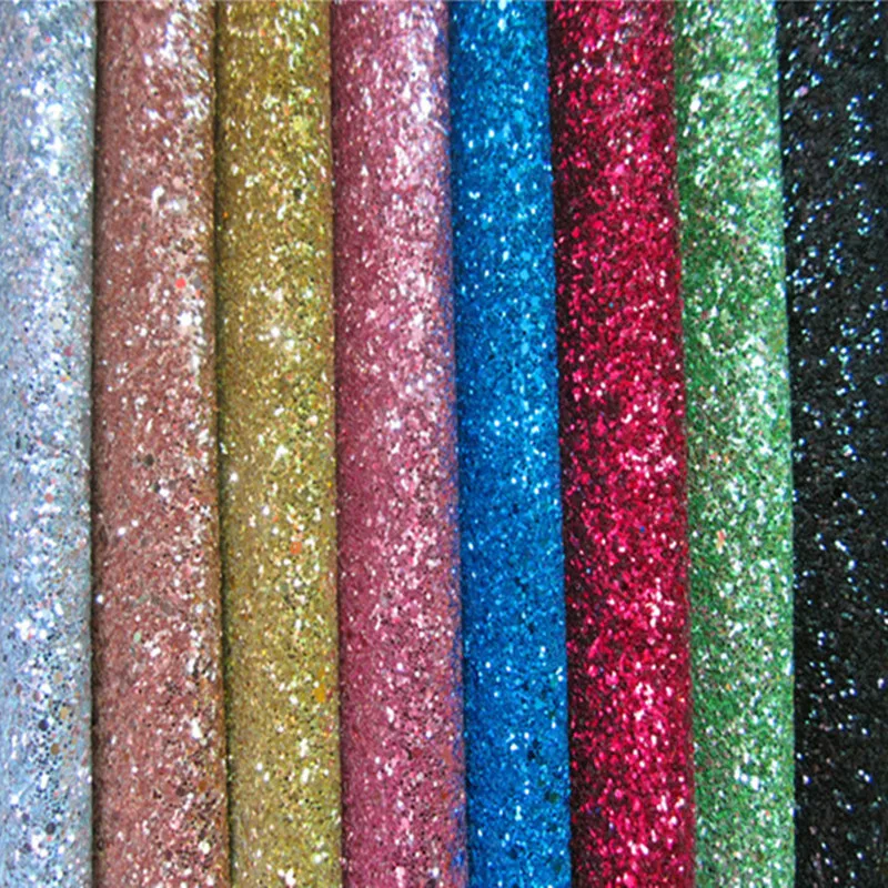 Grade 3 Chunky Glitter Fabric Vinyl for Wallpaper Bags Shoes Hairbows Crafts Decorative Purposes Knitted Backing Faux PU Leather