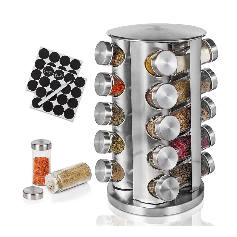 

12/16/20 Pcs Countertop 360 Rotating Revolving Spice Rack Storage Stainless Steel Spice Rack Organizer