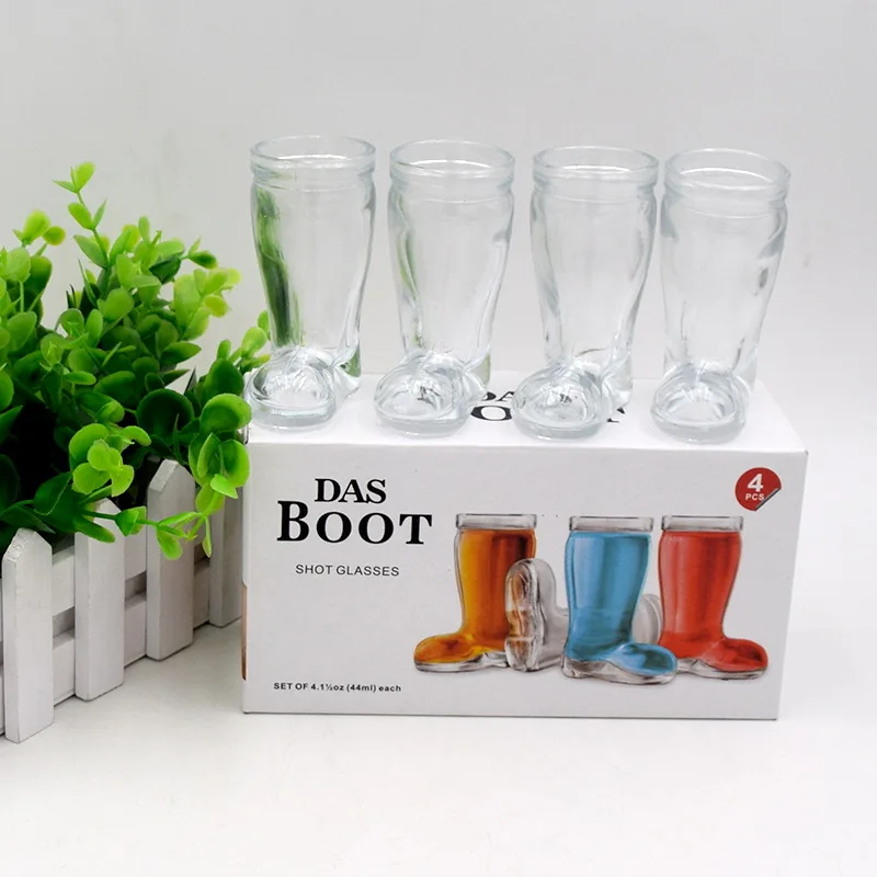 

Hot selling 40ml German boot shaped beer mugs glass cup small bar use vodka shot glass gift set