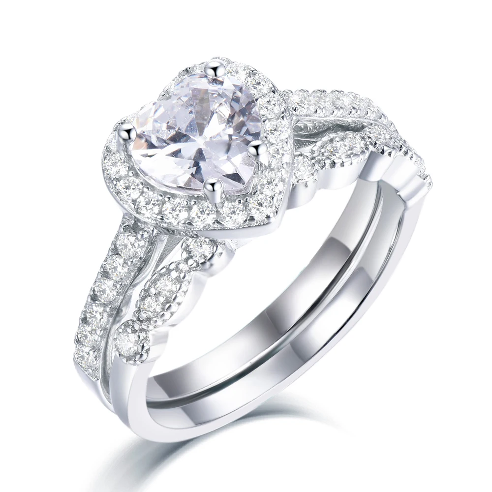 

Ready to Ship Heart Shape 925 Sterling Silver Engagement Wedding Rings