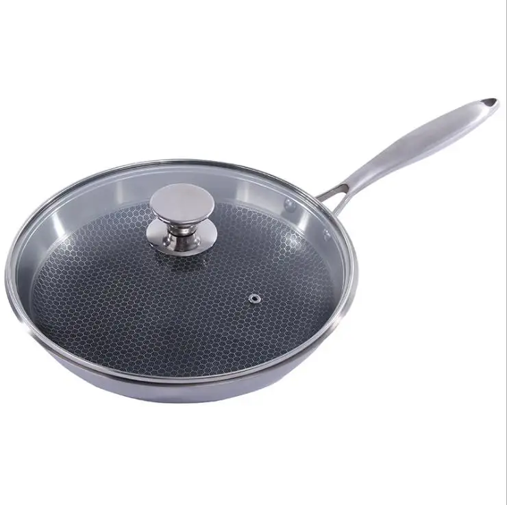 

Stainless Steel Honeycomb Frying Pan Non-stick Tri-ply Pan with SS handle