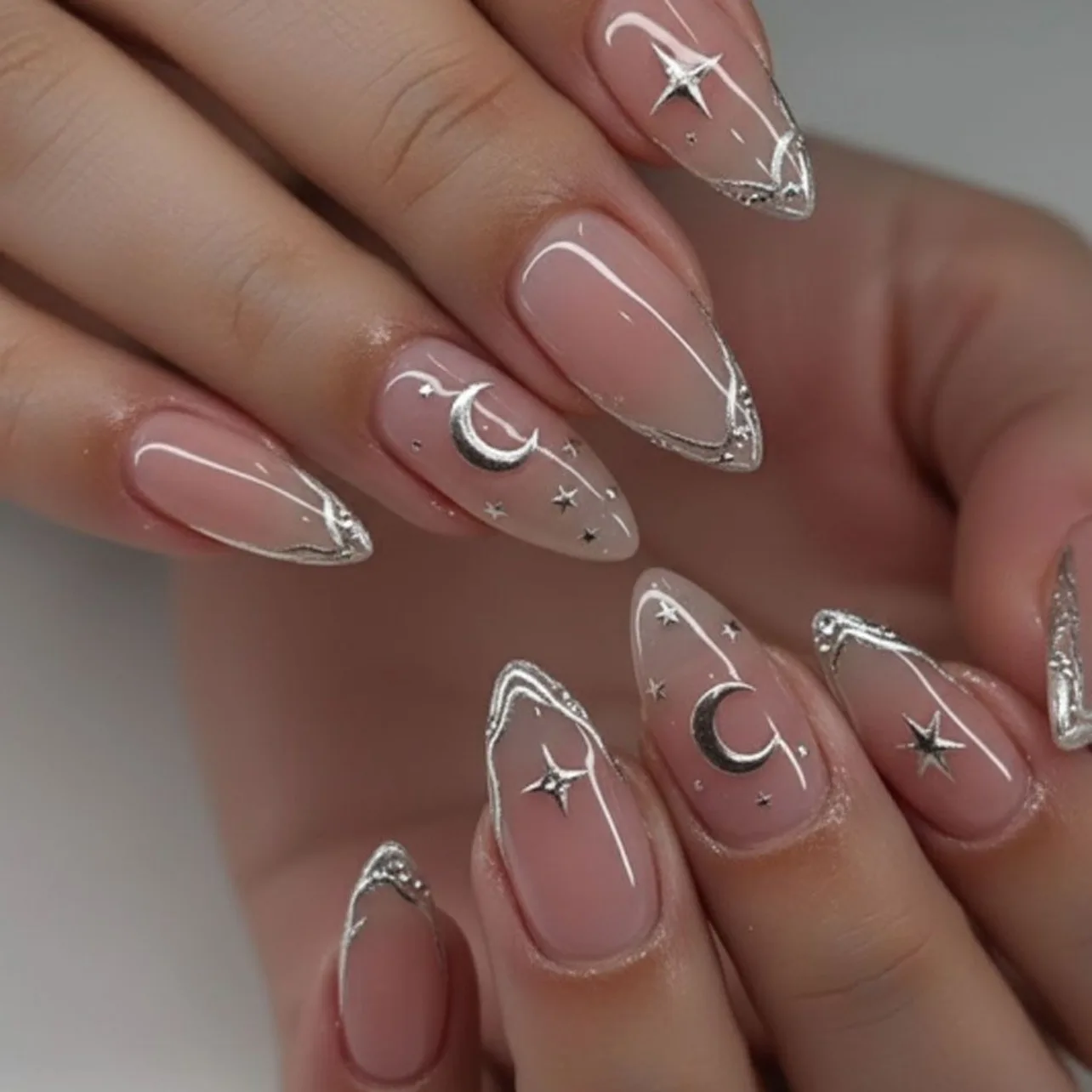Dropshipping 4277 Wholesale 24 Pcs/set Classic Stars and Moon 3D Gradient Nail Art Press on Nails Wholesale