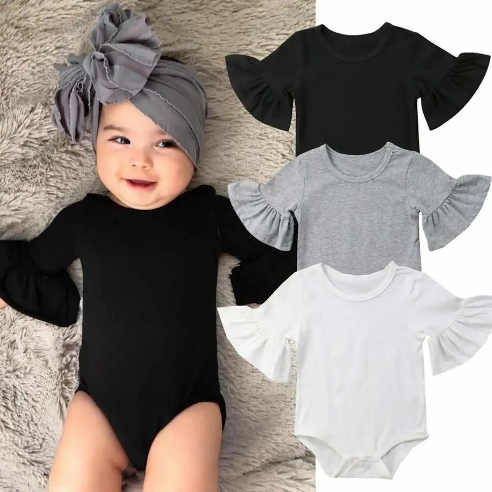 

Customize Stock Newborn Baby Girl Rompers Baby Clothes Flared Sleeve Romper Jumpsuit Cotton Outfits