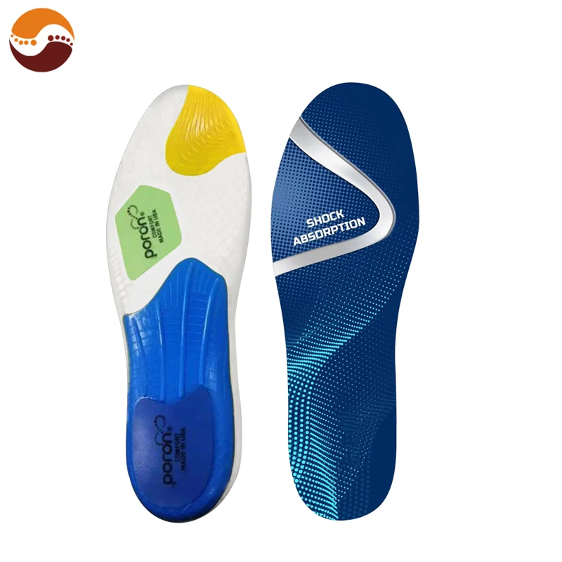 

2020 New Design Soft PU PORON Double Shock Absorption TPU arch support multi-color insoles, Black, blue