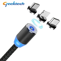 

free shipping Creektech 3FT 3 in 1 usb cable nylon braided LED magnetic charging date cable for iphone type-c micro usb
