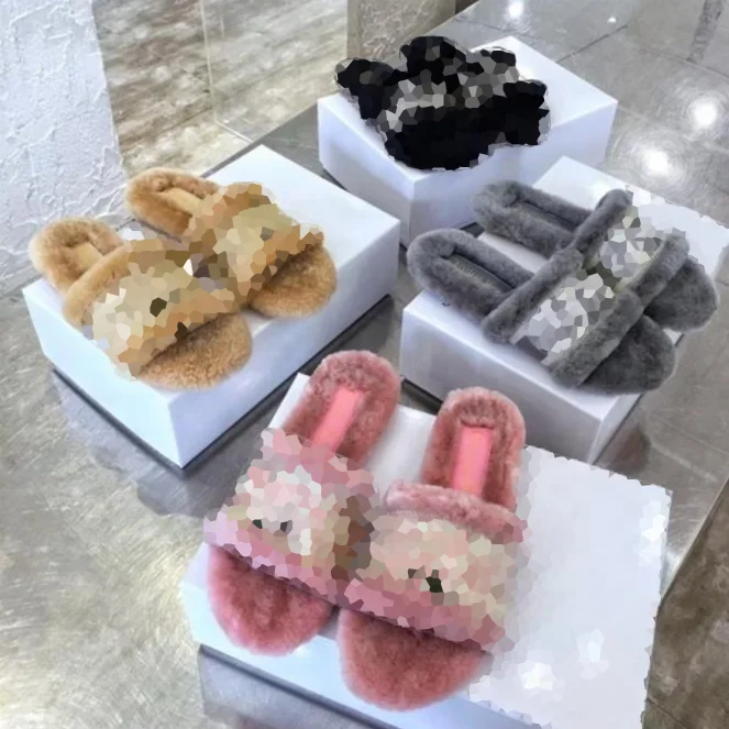 

Ladies Shoes Fur Flat Custom Brand Outdoor Plush soft sole women's sandals