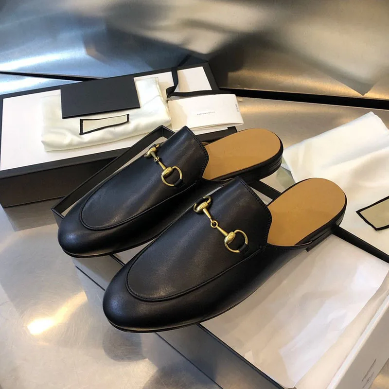 

Leather women's loafers with horse buckle, ladies' loafers and semi-slippers