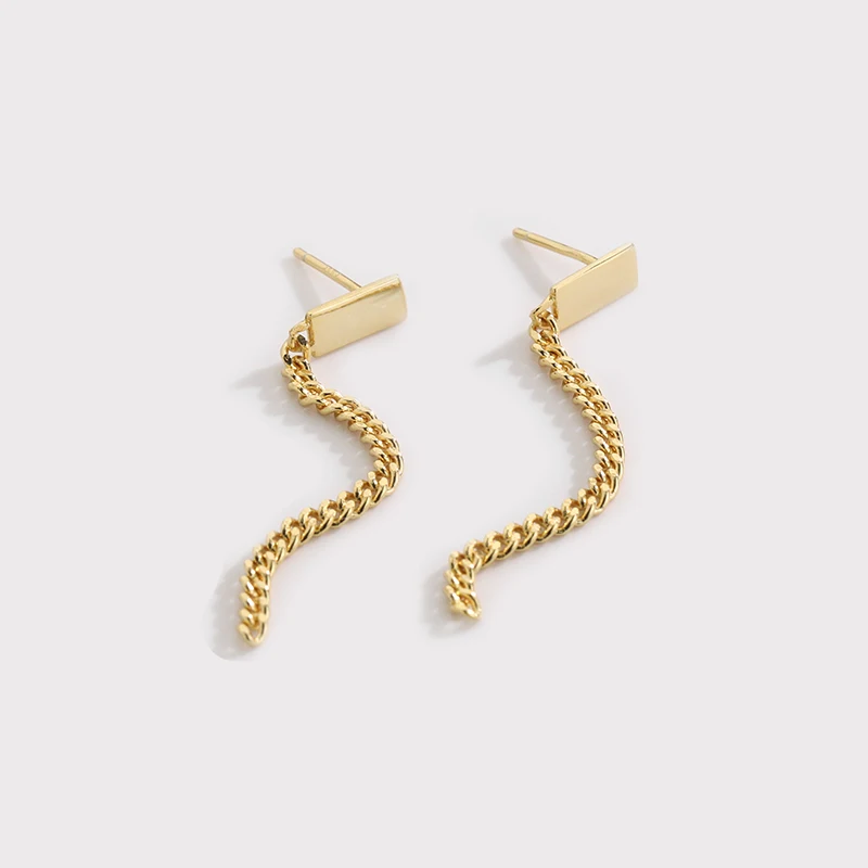 

Fashion Earrings Trend 2021 Silver 925 Gold Plated Rectangular Stud 18K Cuban Chain Earrings
