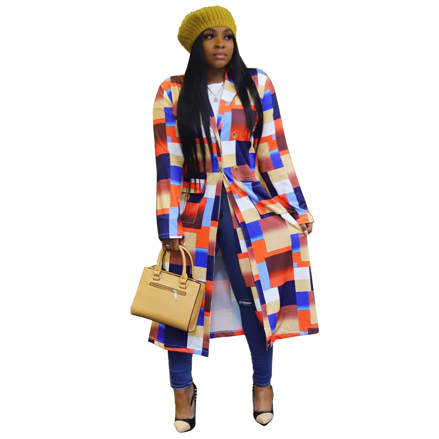 

Foma 9519 hot selling 2020 plus size womens windbreaker jacket plaid coat women