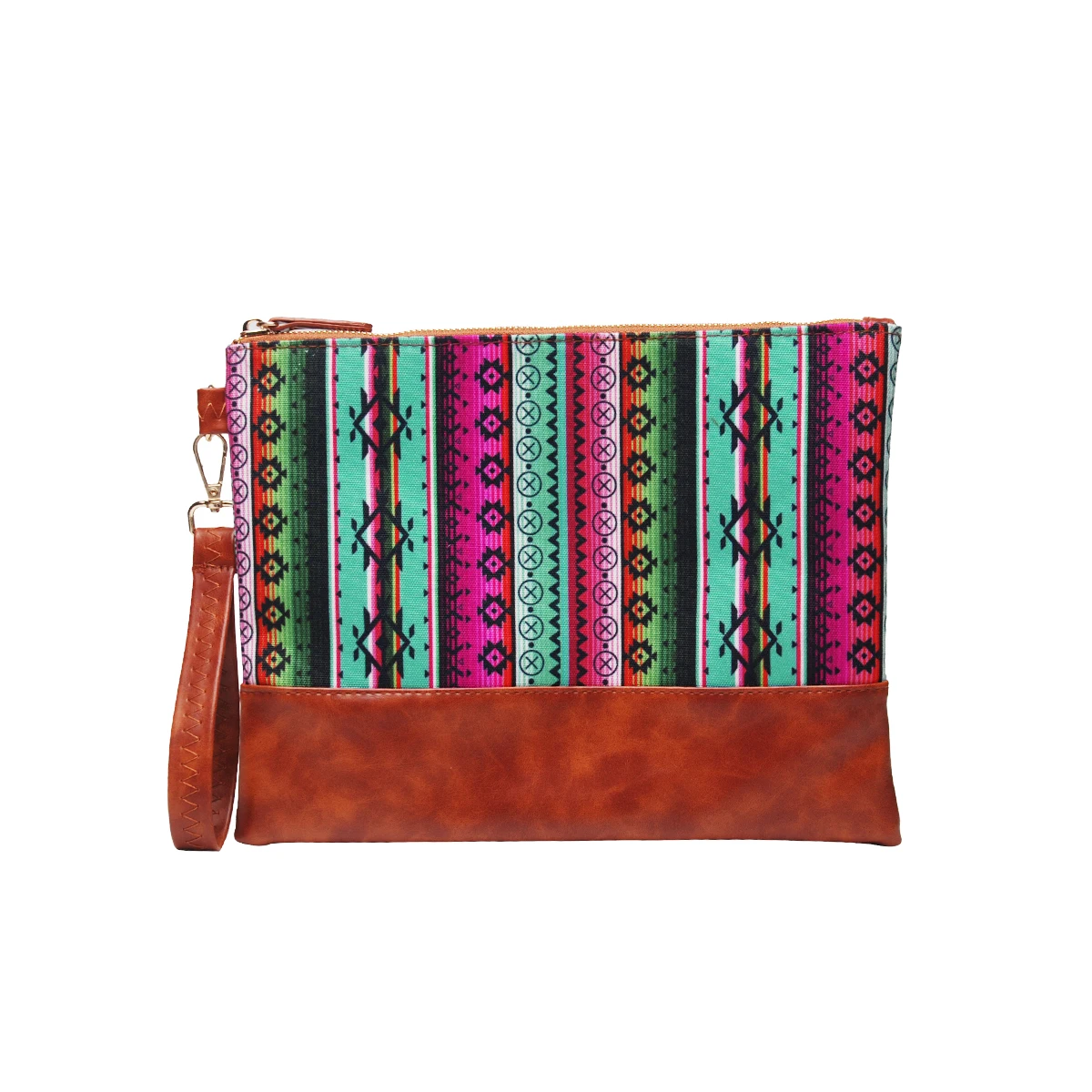 

Vintage Multi Aztec Serape Canvas Wristlet Bag for Ladies Tribal Style Clutch Bag Evening Bag with Zipper Closure DOM-1141086