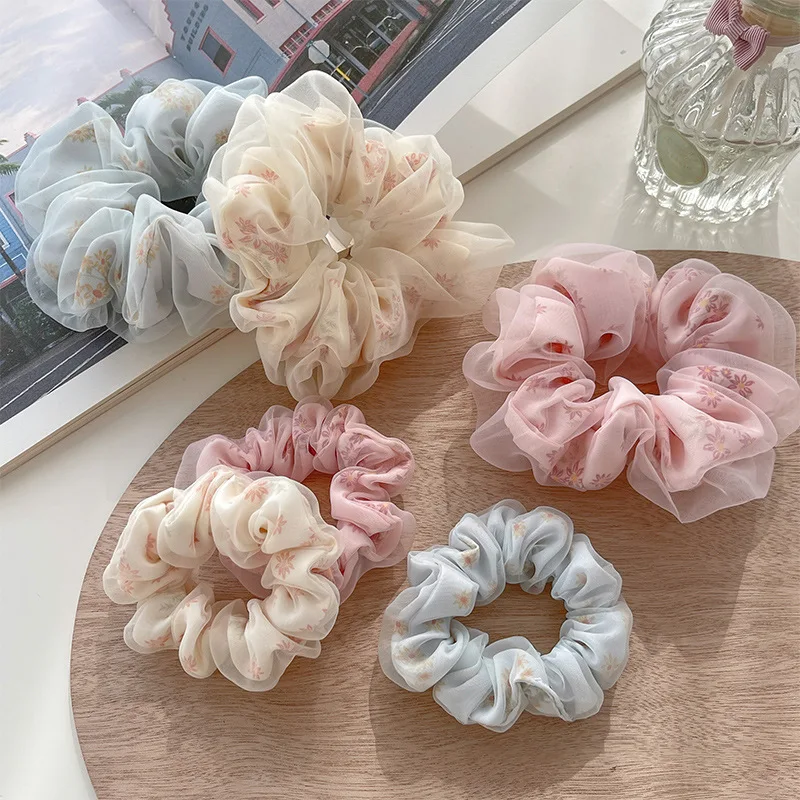 

Elastic Hair Band Girls Ponytail Holder Head Wear Fashion Scrunchy Floral Chiffon Hair Scrunchies Pink For Women Girls