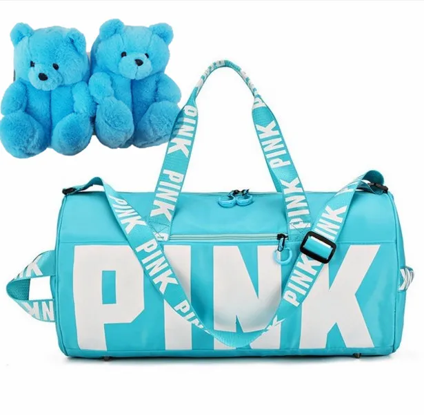 

New Designer Bear Slippers With Pink Duffel Bag Matching Fashion Indoor Lady Household Fluffy Shoes With Bag Set For Women Girls