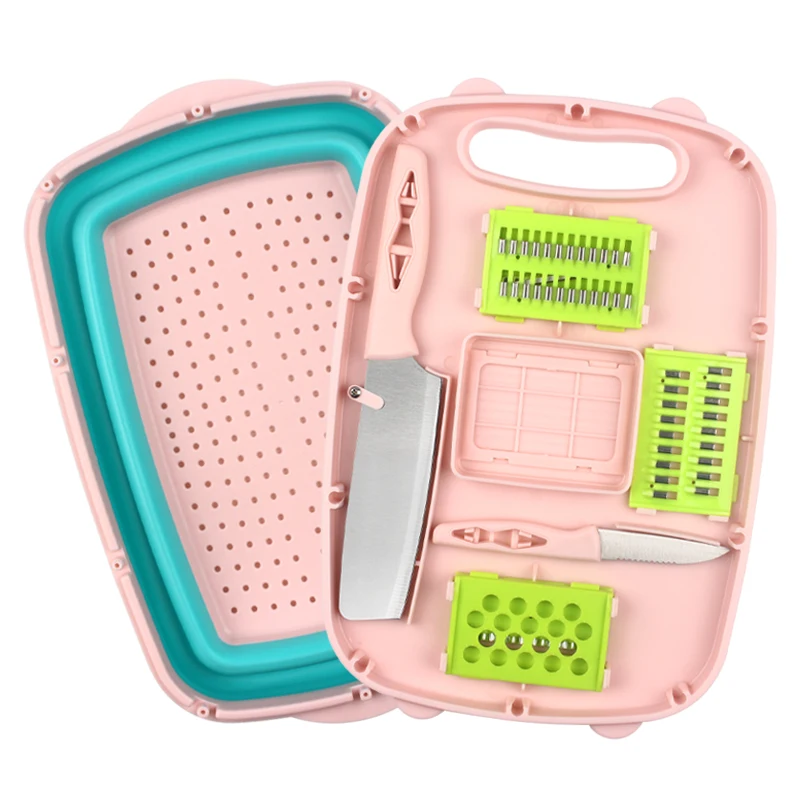 

9 in 1 Multifunction Kitchen Tools Plastic Cutting Board With Folding Strainer Drain Basket And Vegetable Slicer