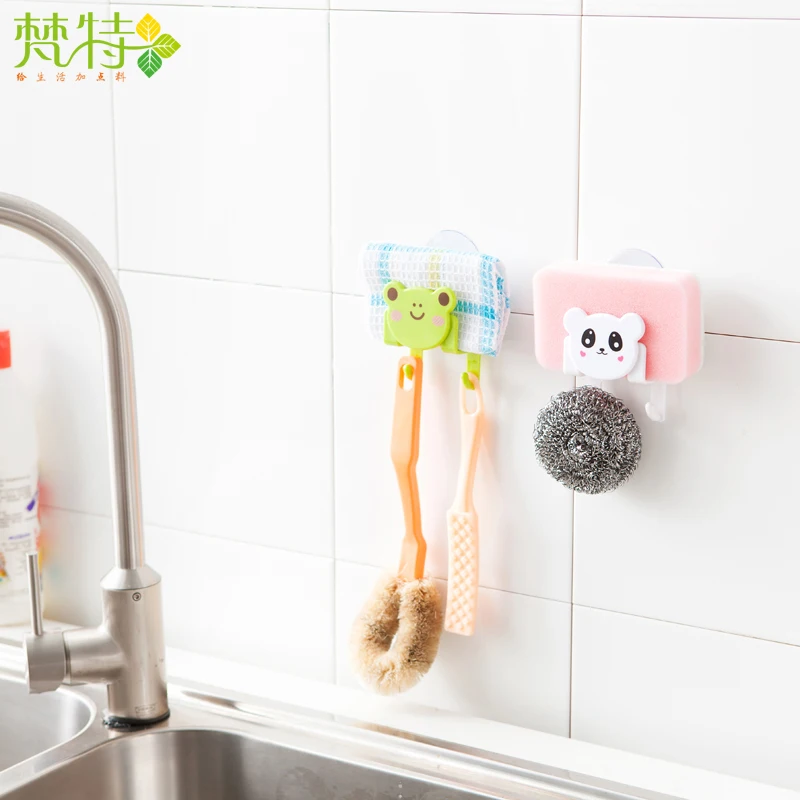Wholesale cute cartoon design animal shape wall mounted sponge brush holder sink for kitchen storage decoration