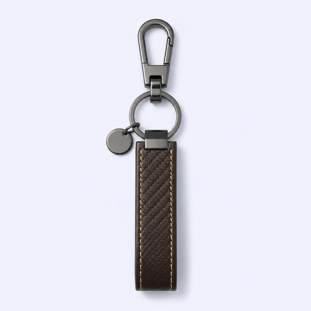 Carbon-fiber leather keychain front view