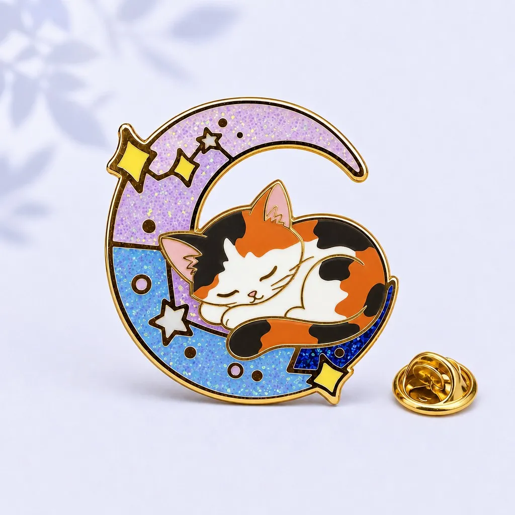 Slumbering Calico Cat Enamel Pin