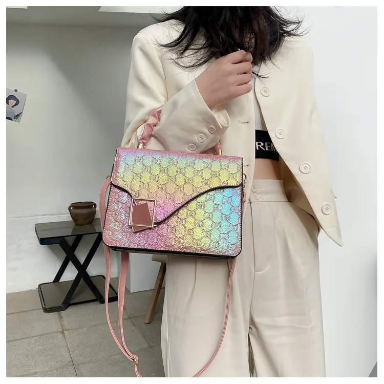 

Yzora 2021 new lady fashion trendy PU leather colored hologram colorful ladies bags ladies handbag for women, Purple,blue,pink