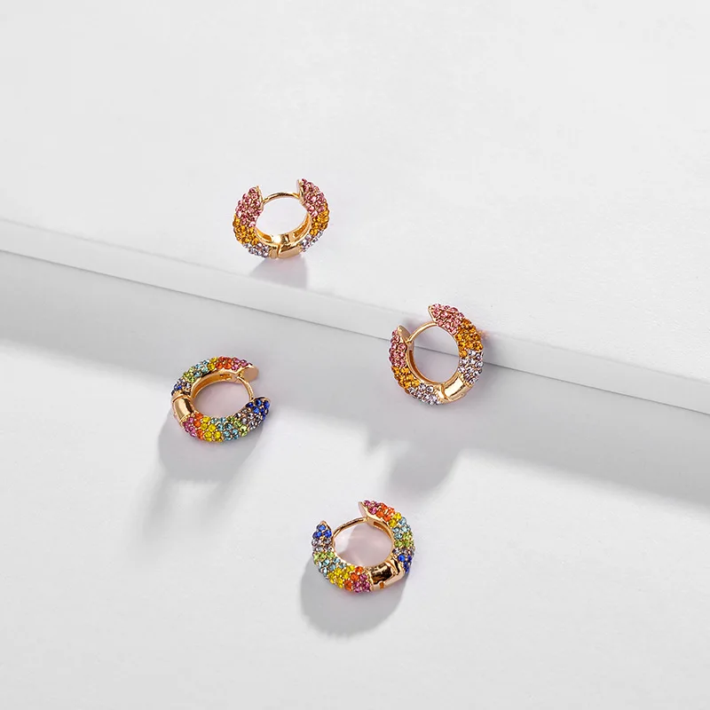 

Simple Style Rainbow CZ Zircon Paved Huggie Hoop Earring