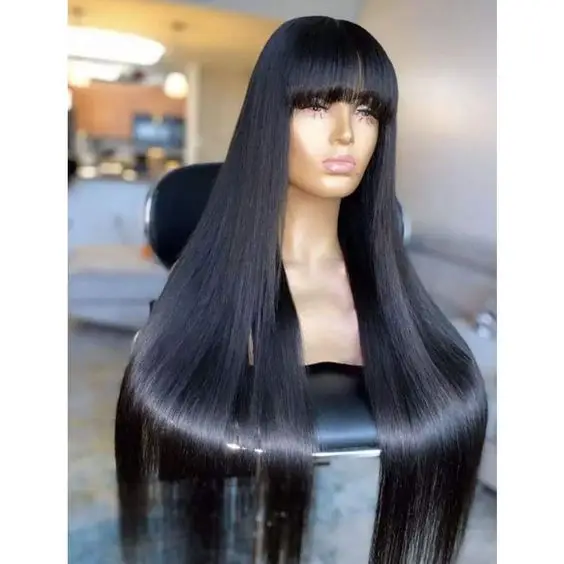 

Factory Cheap Brazilian Straight Bob Wig For Women With Fringe,Full Machine Made Wig With Bangs,None Lace Front Human Hair Wigs