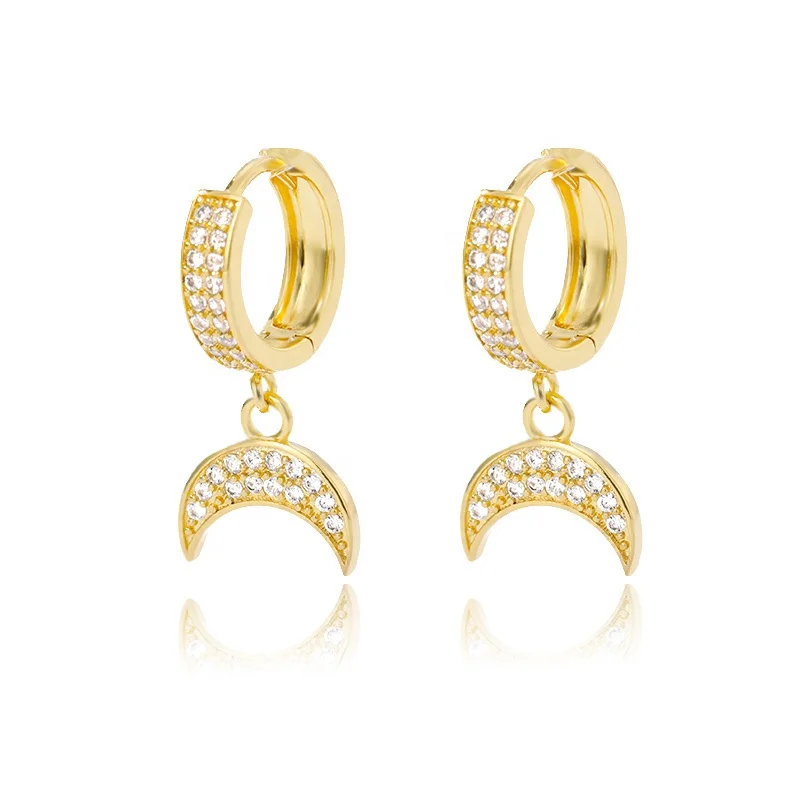 

Cz Earrings Moon Ear Clip For Women crescent moon Cubic Zircon 18k Gold Plated Earring Earrings Silver 925