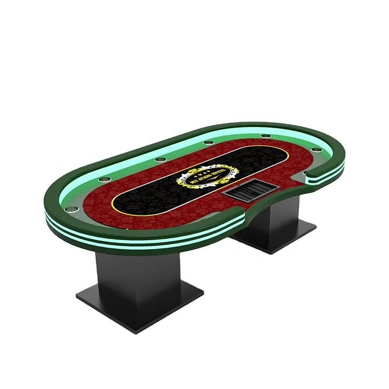

YH 9 Player Led Lighting Casino Standard Strong Iron Legs Gambling Texas Poker Table With Chips Trap, Customize