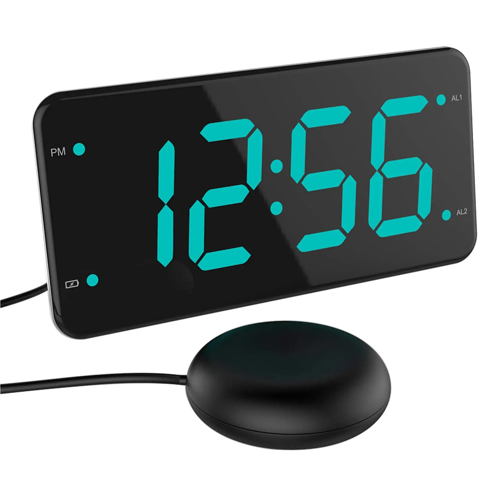 

LED Loud Alarm Clock with Bed Shaker for Heavy Sleepers Deaf and Hard of Hearing2 USB Charger Ports 7-Inch Display