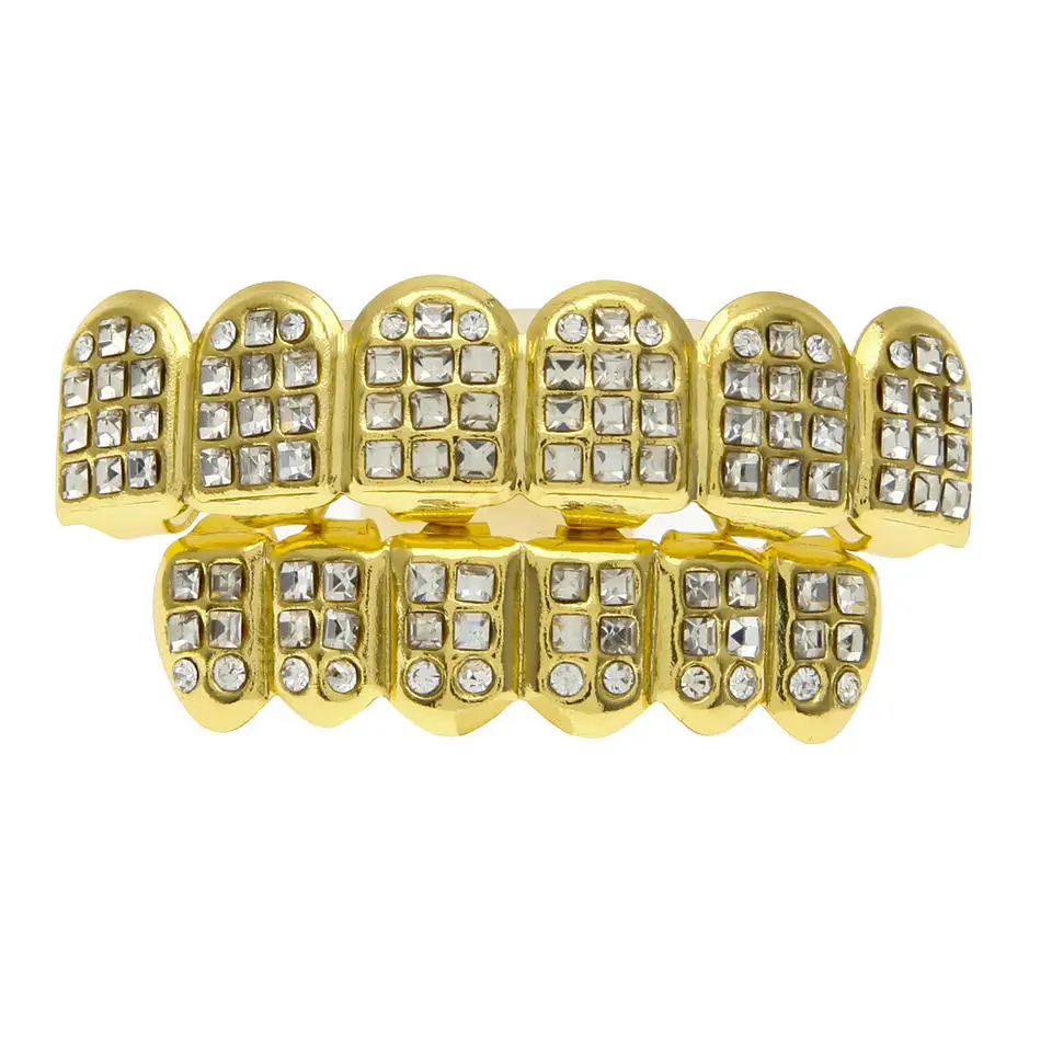 

Stainless steel diamond 18k gold iced out grills hip hop teeth grillz for men