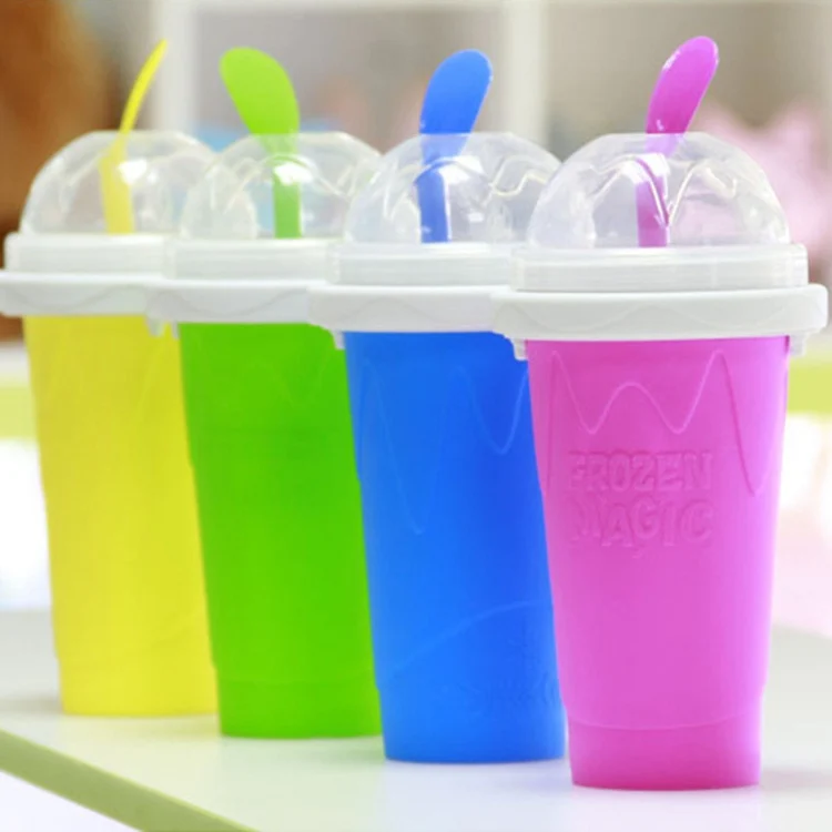 

Magic Frozen Four Color Food Grade Silicone Slushy Maker DIY Smoothie cup Frozen Magic Cup, Green, rose red, blue, yellow