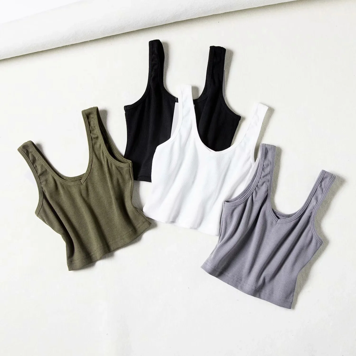 

Summer Casual Sexy Sleeveless Ribbed Crop T Shirt Basic V Neck Vest Knit Tank Top