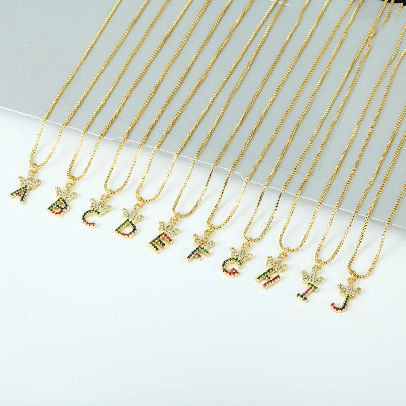 

Gold Plated Jewelry Colorful Letter Necklace Letter Bestfriends Crown Necklaces Initial Pendant Wholesale Accessories Couple, Multi