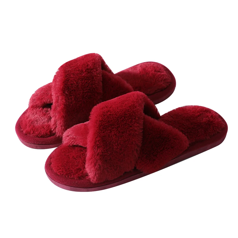 

Home Fluffy Comfy Slippers Women Plush Soft Soled Warm Slides Lightweight Elderly Wool Winter Indoor Non-Slip Fur Slippers, Solid color