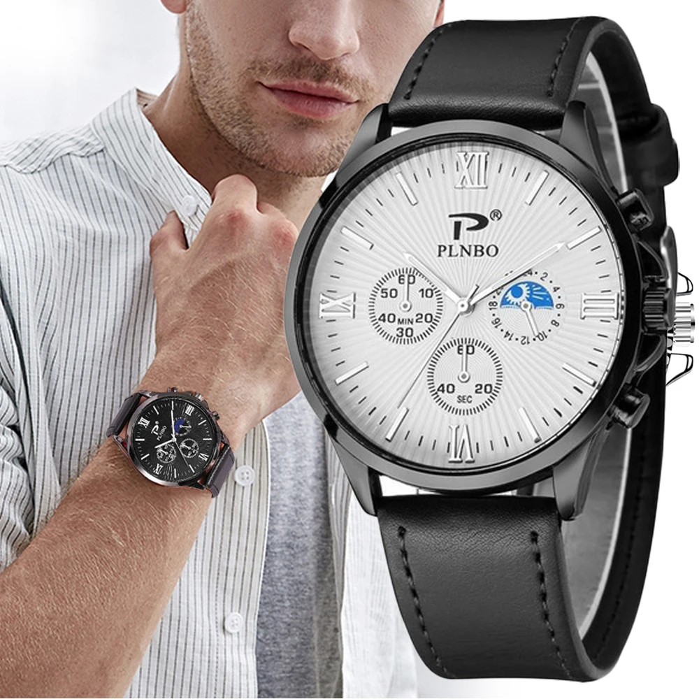 

7017 Fashion men wristwatches Simple Black Leather Strap Quartz Watch Man Sports watches Montre Homme