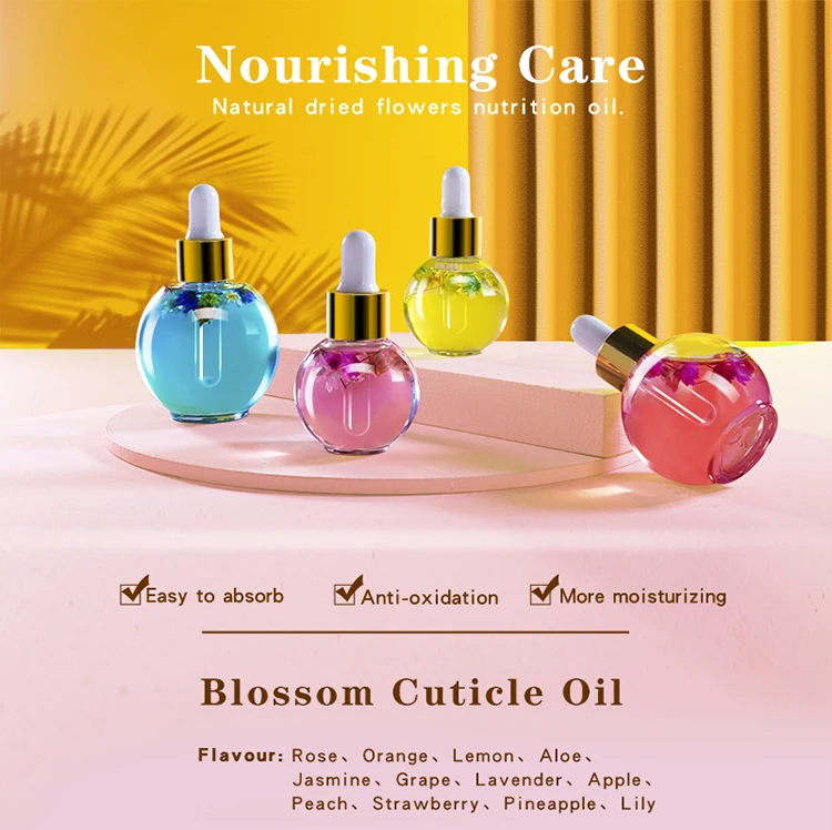 Ec Cosmetics Good Cuticle Oil Bottle With Dry Flowers Apple Fragrance