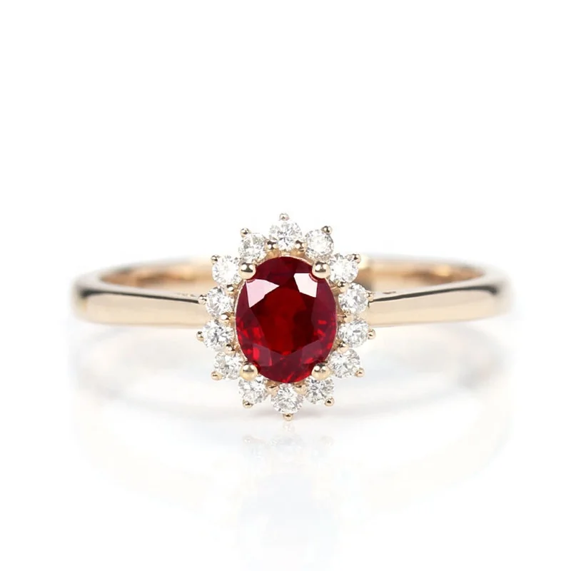 

18K Gold Ruby Classic Princess Diana Diamond Inlaid Pigeon Blood Red diamond ring, Colorful