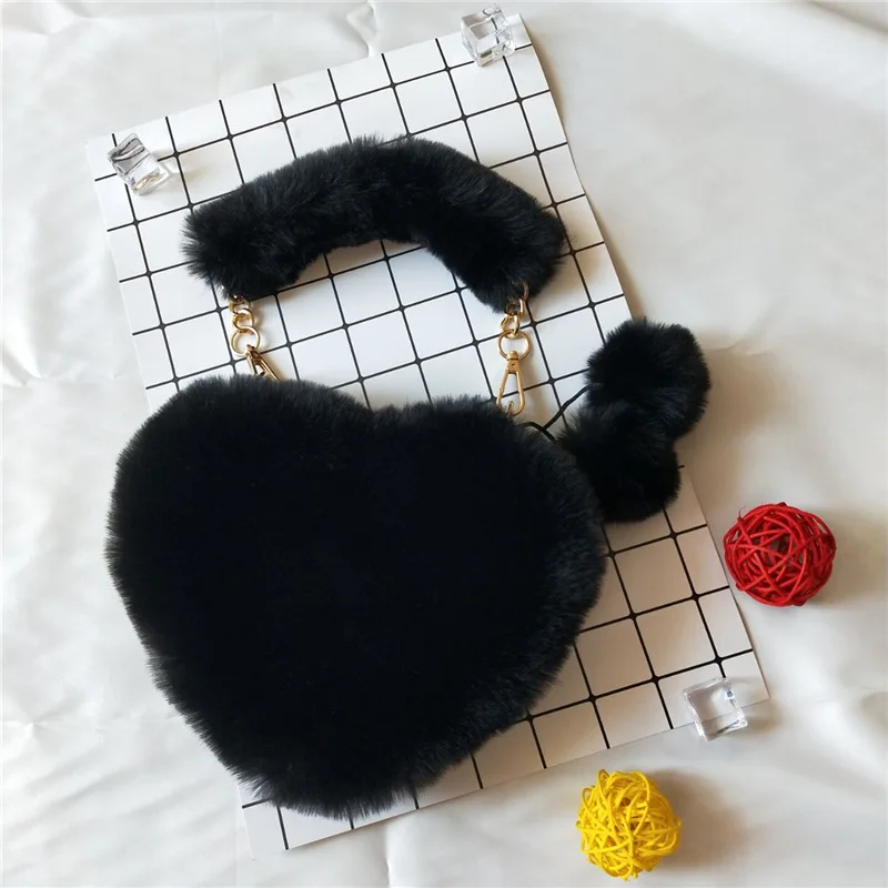 

2020 fashion Imitation rabbit fur Handbag women heart-shaped Fur Purses Bags, 12 colors