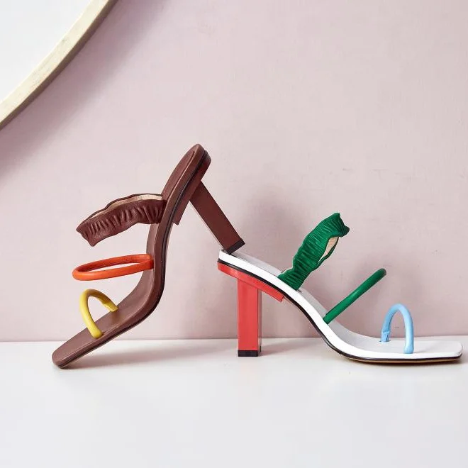 

Colorful women shoes sandals square toe pretty green ladies high heels sandals 2020