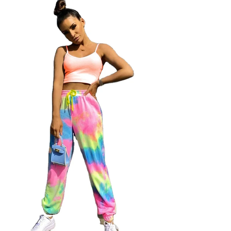 

2021 summer new independent station women's dyed printed sports Large size leisure Harlan pants