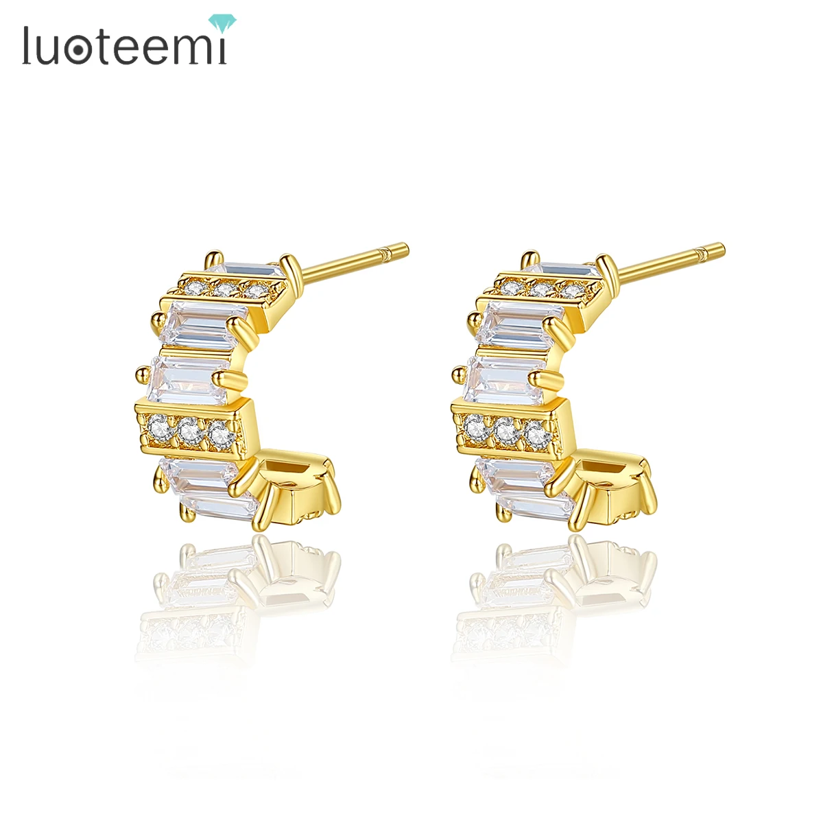 

LUOTEEMI Cubic Zirconia New Earing Lady Korean Statement Abstract Accessory Woman Fashion 2023 Earring