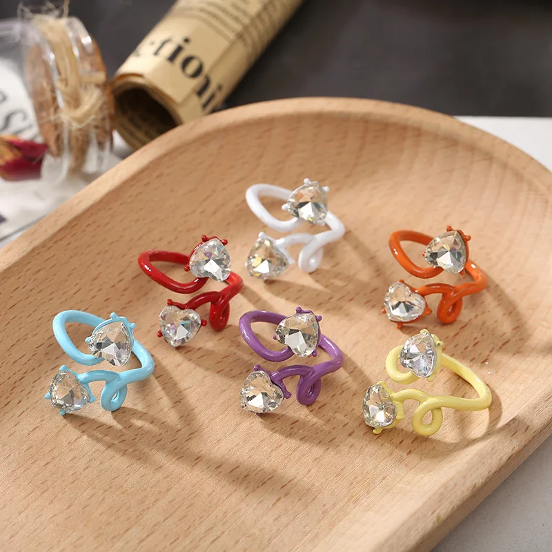 

2021 New Arrival Colorful Irregular Geometric Diamond Finger Ring Popular Candy Color Crystal Acrylic Opening Ring For Girls
