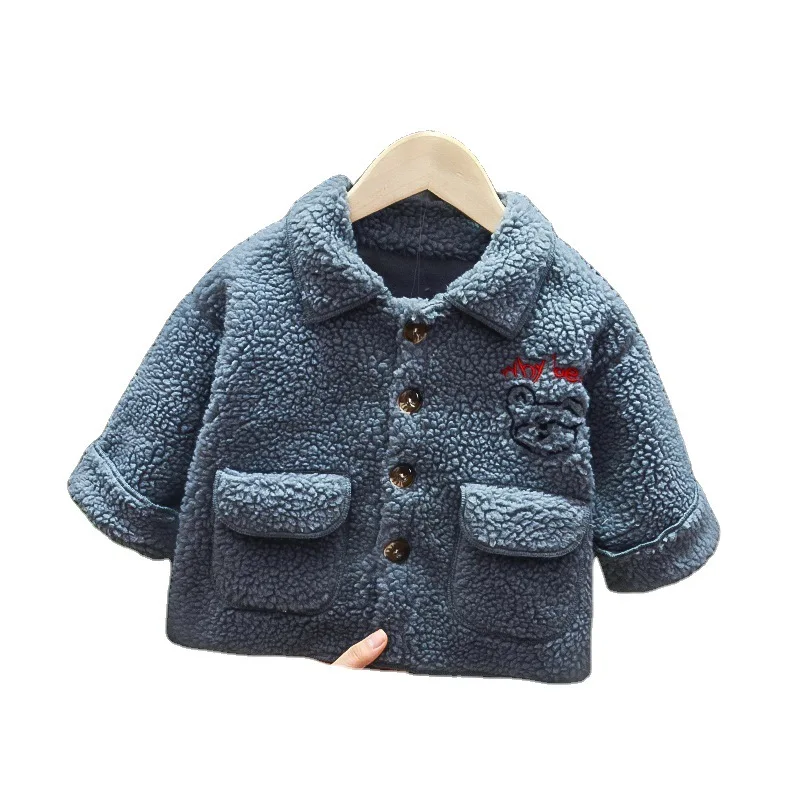 

Winter new cartoon bear plus velvet coat for boys and girls with lapel jacket