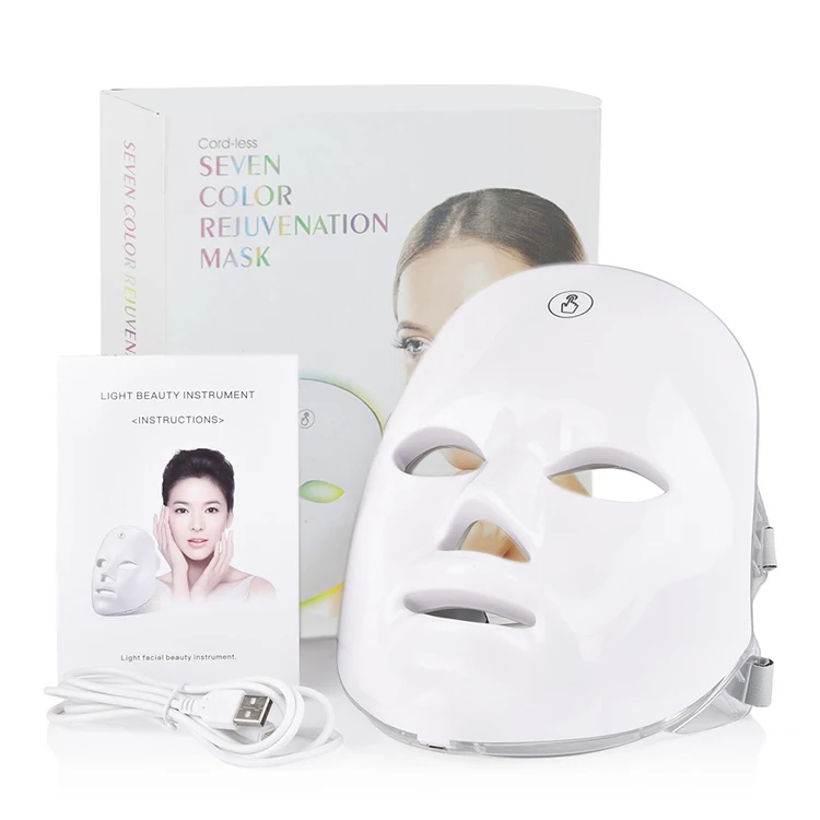 

Portable USB light therapy beauty skin anti-wrinkle beauty face 7 colors led face mask, White