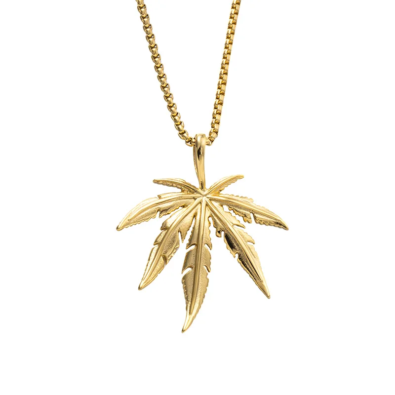 

gold plated jewelry Female hemp leaf personality accessories hip-hop street male trend wild maple leaf pendant necklace