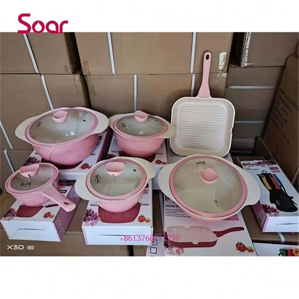 

Kitchen Household Cookware Set Non-Stick Dessini 18Pcs Aluminum Non Stick Material