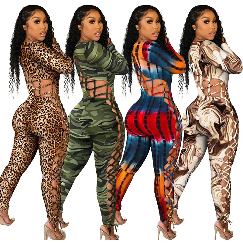 

Women Long Sleeve Jumpsuits Plus Size Sexy V-neck Christmas Printing Bodycon Jumpsuit Camouflage Jumpsuit for Women 2021, Pictures showed