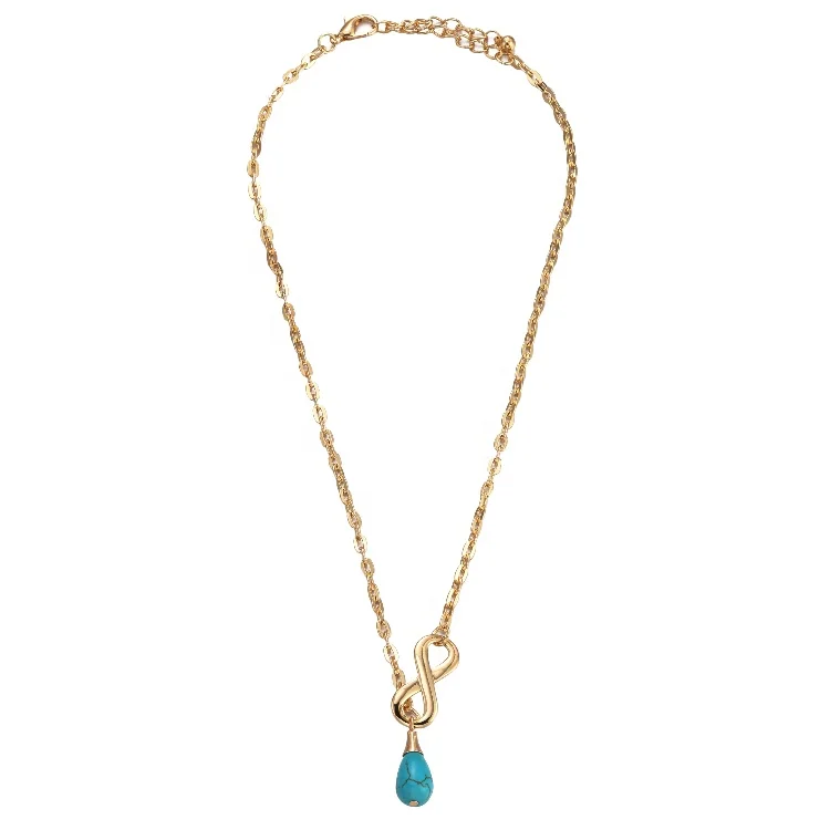 

Bohemia Manufacturer 8 Symbol Turquoise Stone Pendant Gold Plated Round Chain Necklace For Girls