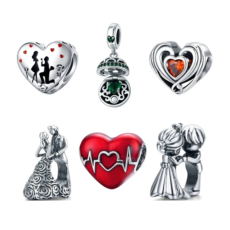 

Customized logo Factory Price Wholesale Love Charm Bead 925 Sterling Silver Bead Charm With Amazing Design, Silver and pink