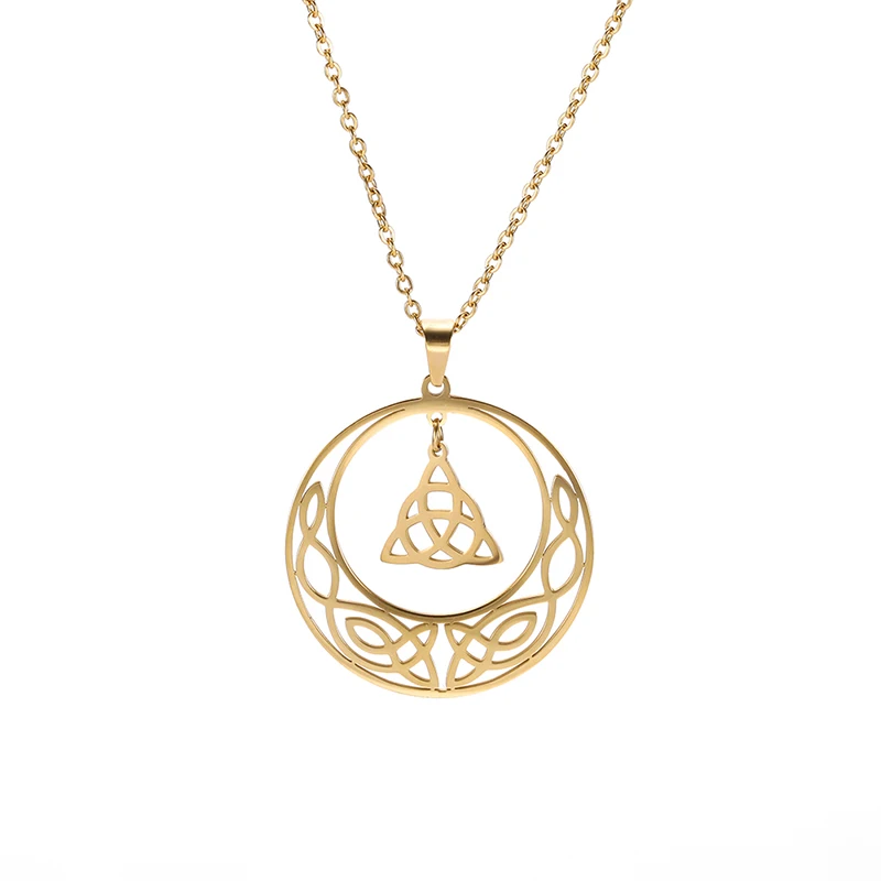 

Fashion Stainless Steel Celtic Knot Pendant Necklace Real 18k Gold Plated Charm Necklace Jewelry Women Gold Jewelry Gift, Steel color,gold