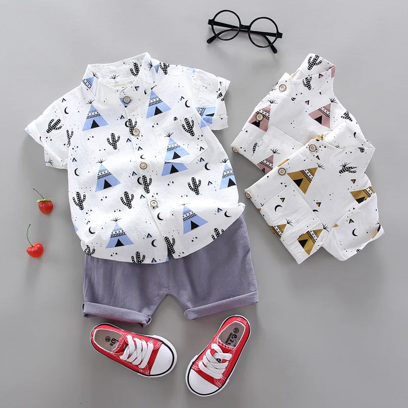 

Factory wholesale children's summer new fashion children's shirt short-sleeved shorts suit, Pic shows