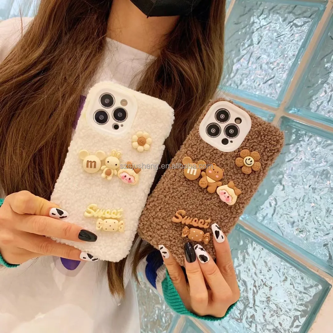 

2021 winter new cute warm fur phone bag for iphone 13pro/12promax/11pro shockproof epoxy resin embroidery phone case